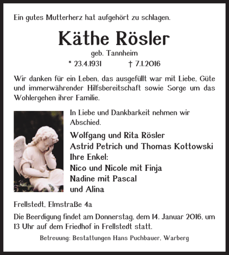 Traueranzeigen von Käthe Rösler trauer38 de