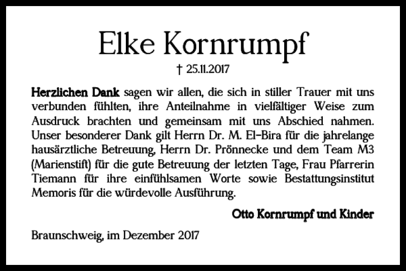 Traueranzeigen Von Elke Kornrumpf Trauer De