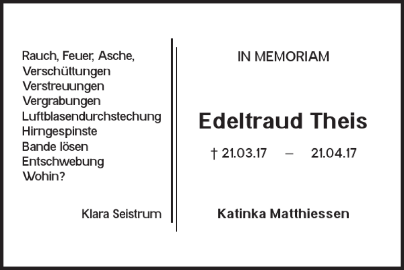 Traueranzeigen Von Edeltraud Theis Trauer De