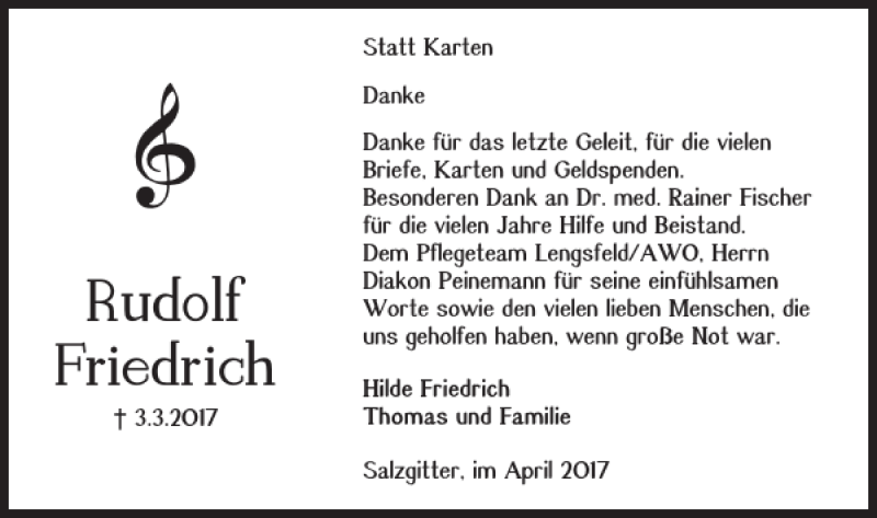 Traueranzeigen Von Rudolf Friedrich Trauer38 De