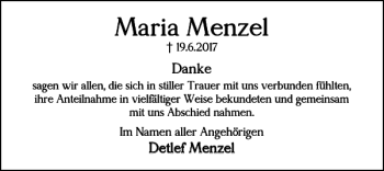 Traueranzeigen Von Maria Menzel Trauer38 De