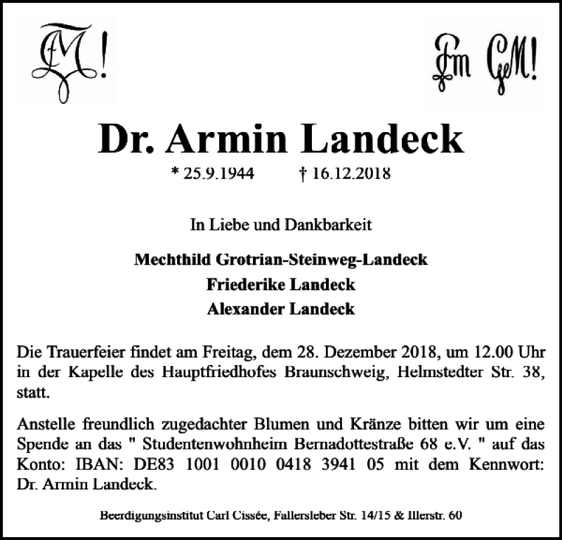 Traueranzeigen Von Dr Armin Landeck Trauer De