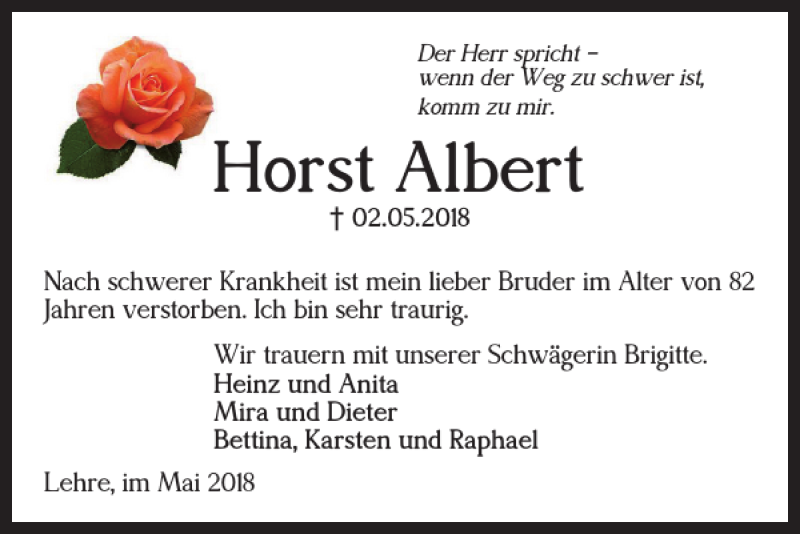 Traueranzeigen Von Horst Albert Trauer De