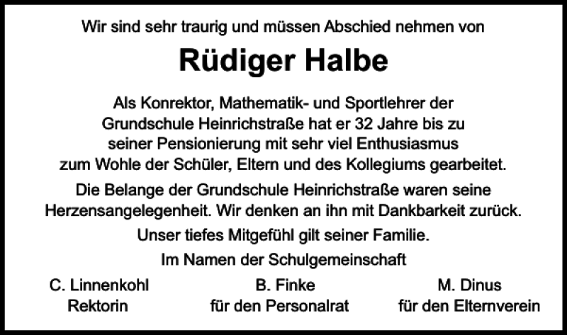 Traueranzeigen von Rüdiger Halbe trauer38 de