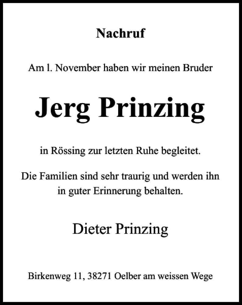 Traueranzeigen Von Jerg Prinzing Trauer38 De