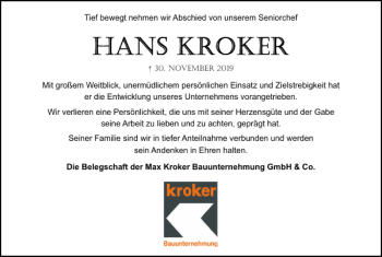 Traueranzeigen Von Hans Kroker Trauer38 De