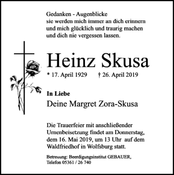 Traueranzeigen Von Heinz Skusa Trauer38 De