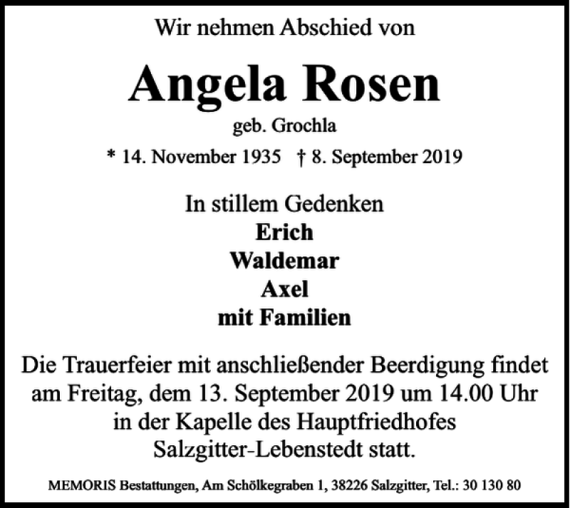 Traueranzeigen Von Angela Rosen Trauer38 De