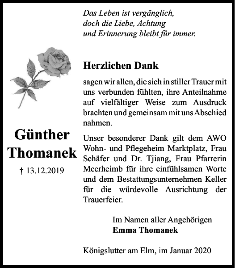 Traueranzeigen Von G Nther Thomanek Trauer De