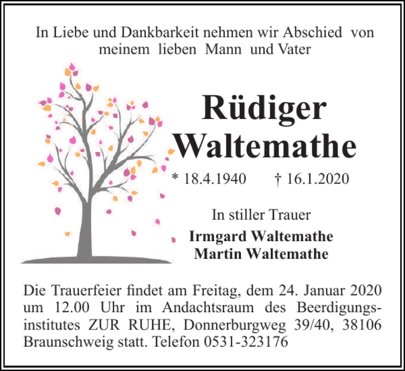 Traueranzeigen von Rüdiger Waltemathe trauer38 de