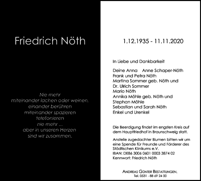 Traueranzeigen Von Friedrich N Th Trauer De