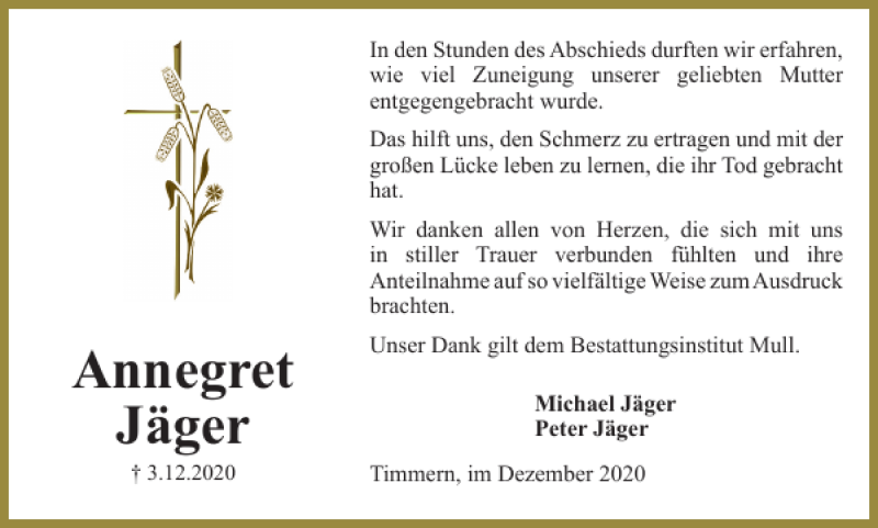 Traueranzeigen Von Annegret J Ger Trauer De