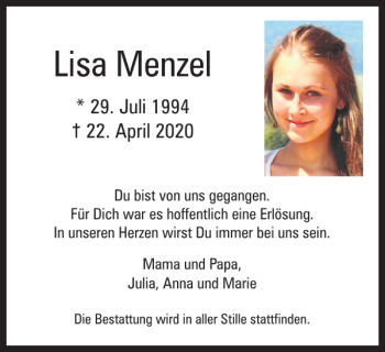 Traueranzeigen Von Lisa Menzel Trauer38 De