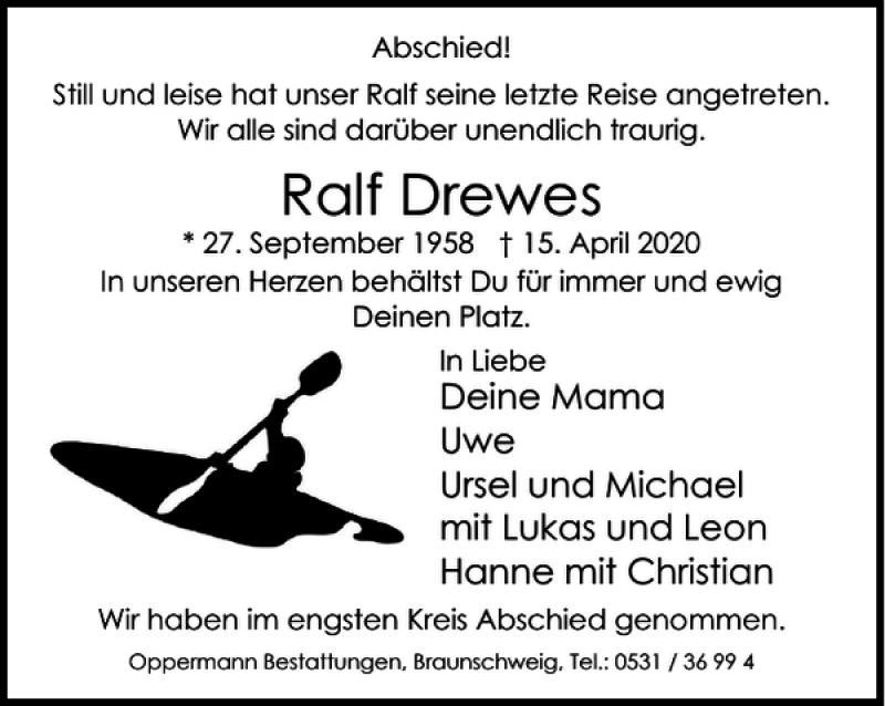 Traueranzeigen Von Ralf Drewes Trauer De