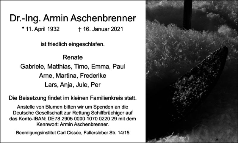 Traueranzeigen Von Dr Ing Armin Aschenbrenner Trauer38 De