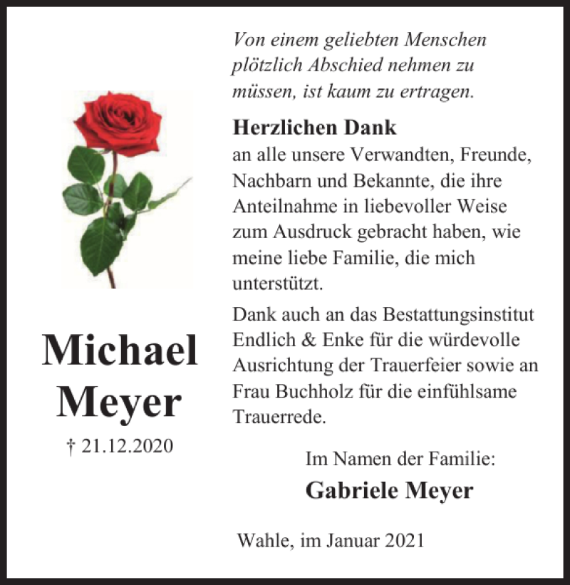 Traueranzeigen Von Michael Meyer Trauer De