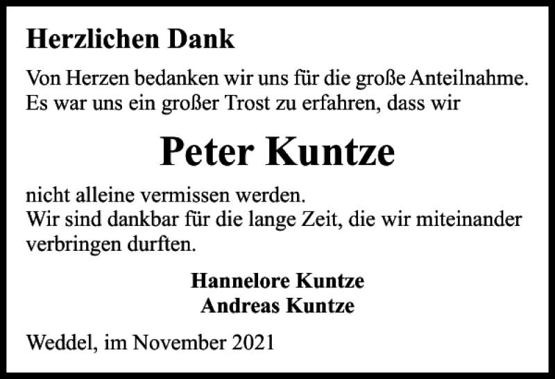 Traueranzeigen Von Peter Kuntze Trauer De