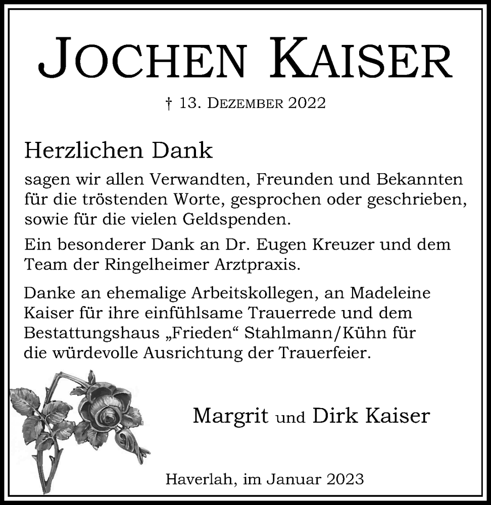 Traueranzeigen Von Jochen Kaiser Trauer38 De