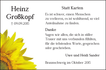 Traueranzeige von Heinz Großkopf von Braunschweiger Zeitung