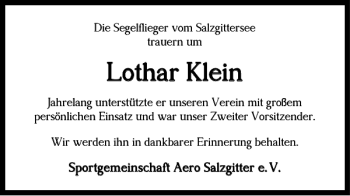 Traueranzeige von Lothar Klein von Salzgitter Zeitung