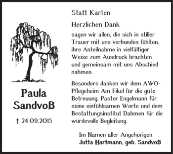 Traueranzeige von Paula Sandvoß von Salzgitter Zeitung