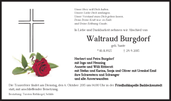 Traueranzeige von Waltraud Burgdorf von Salzgitter Zeitung