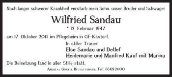 Traueranzeige von Wilfried Sandau von Braunschweiger Zeitung