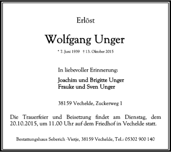 Traueranzeige von und Dienstag um Vechelde von Braunschweiger Zeitung