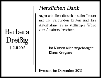 Traueranzeige von Barbara Dreißig von Braunschweiger Zeitung