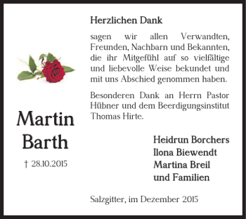 Traueranzeige von Martin Barth von Salzgitter Zeitung