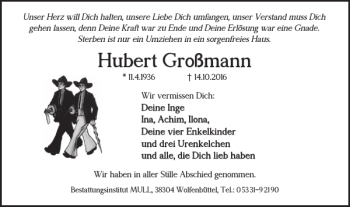 Traueranzeige von Hubert Großmann von Braunschweiger Zeitung