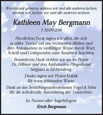 Traueranzeige von Kathleen May Bergmann von Salzgitter Zeitung