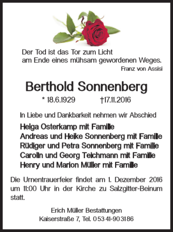 Traueranzeige von Berthold Sonnenberg von Salzgitter Zeitung