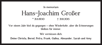 Traueranzeige von Hans-joachim Großer von Braunschweiger Zeitung