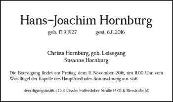 Traueranzeige von Hans-joachim Hornburg von Braunschweiger Zeitung