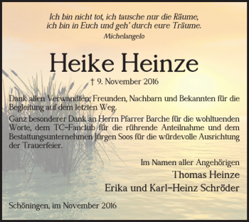 Traueranzeige von Heike Heinze von Helmstedter Nachrichten