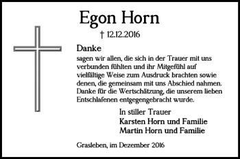 Traueranzeige von Egon Horn von Helmstedter Nachrichten