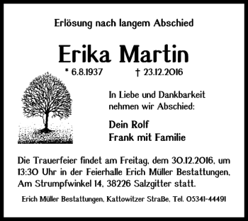 Traueranzeige von Erika Martin von Salzgitter Zeitung