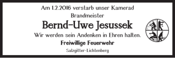 Traueranzeige von Bernd-Uwe Jesussek von Salzgitter Zeitung