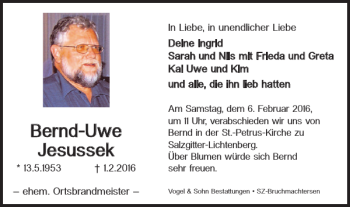 Traueranzeige von Bernd-Uwe Jesussek von Salzgitter Zeitung