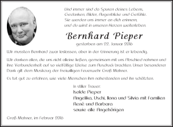 Traueranzeige von Bernhard Pieper von Salzgitter Zeitung