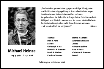 Traueranzeige von Michael Heinze von Helmstedter Nachrichten