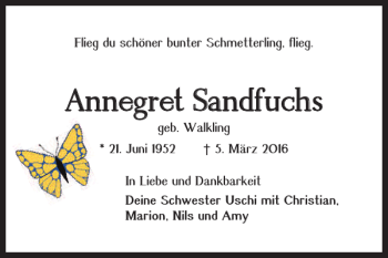 Traueranzeige von Annegret Sandfuchs von Braunschweiger Zeitung