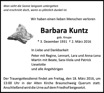 Traueranzeige von Barbara Kuntz von Braunschweiger Zeitung