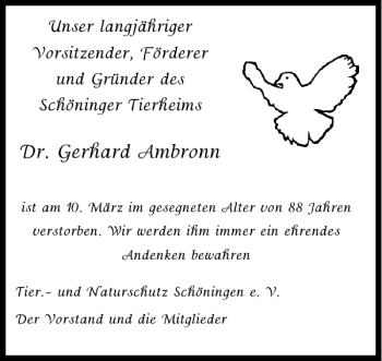 Traueranzeige von Dr. Gerhard Ambronn von Helmstedter Nachrichten