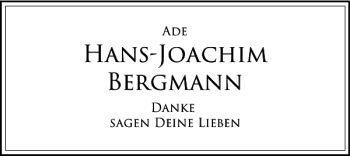 Traueranzeige von Hans-Joachim Bergmann von Helmstedter Nachrichten