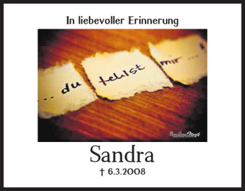 Traueranzeige von Sandra  von Peiner Nachrichten