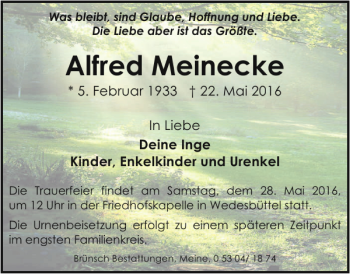 Traueranzeige von Alfred Meinecke von Braunschweiger Zeitung