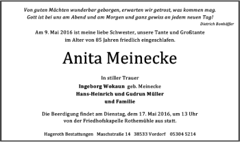 Traueranzeige von Anita Meinecke von Braunschweiger Zeitung