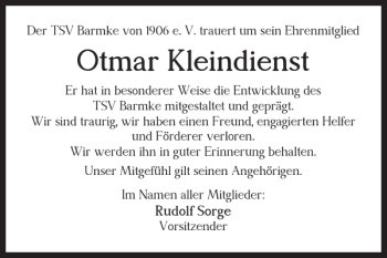 Traueranzeige von Otmar Kleindienst von Helmstedter Nachrichten